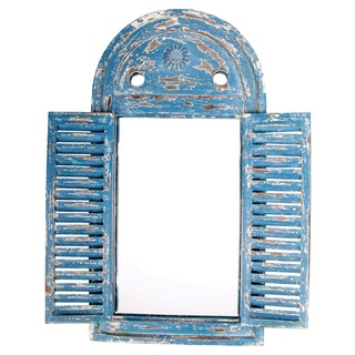 Esschert Design Wandspiegel, Garderobenspiegel im Louvre Stil, verwittertes blau mit Fensterläden, ca. 39 cm x 55 cm