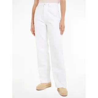 Straight-Jeans TOMMY HILFIGER "RELAXED STRAIGHT HW PAM" Gr. 29, Länge 30, weiß (optic white) Damen Jeans Weite mit Tommy Hilfiger Logo-Badge