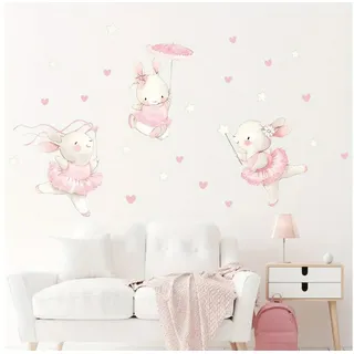 Montegoni Wandtattoo Kinder Tier Wandsticker (Dekoration Kindergarten Heimdekoration, Wandaufkleber mit Kaninchen tanzen Herz Möbel), Wandtattoo für Mädchenzimmer, Babyzimmer