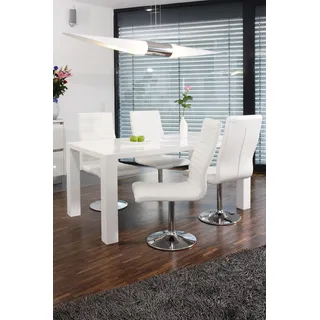 SalesFever Essgruppe, 5-tlg. bestehend aus 4 Drehstühlen und einem 180 x 90 cm | Bezug Kunstleder-Optik Weiß, Gestell | Tisch Weiß | 393390