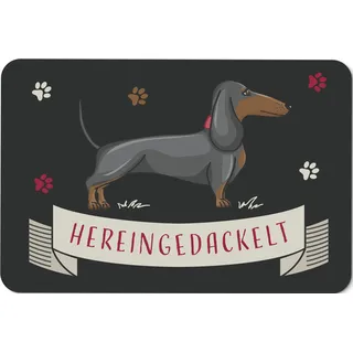 Tassenbrennerei Dackel Fußmatte mit Spruch Hereingedackelt - Matte lustig als Geschenk für Dackelbesitzer - Rauhaardackel, Kurzhaardackel, Langhaardackel