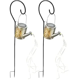 Solar Steckleuchte Gießkanne Außen Gartenlampe im Gießkannen Design Stecklampe silber, 24x LED warmweiß, H 94 cm, Garten Balkon Wege Rasen, 2er Set