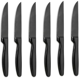 Comas 6er Set Steakmesser Steakbesteck Grillbesteck Messer Messerset Pizzamesser edler Griff Edelstahl K6 BOJ Satin Schwarz matt PVD Gunmetal spülmaschinenfest