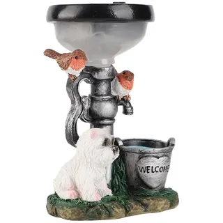 Gartenfigur Aus Kunstharz Mit Solarbeleuchtung Für Die Terrassendekoration – 2 Katzen Und Brunnen Mit Topfpflanzen, 12 Cm