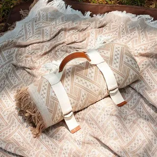 Obosoe Picknickdecke Im Boho-stil Mit Quasten, 180 X 180 Cm, Wasserdichtes Polyestergewebe, Ideal Für Terrasse, Rasen Und Garten, Beige