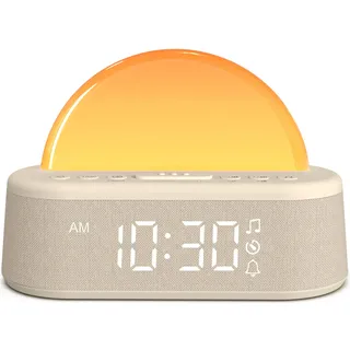Tageslichtwecker, Lichtwecker Sonnenaufgang Wecker mit Licht, Wecker Digital mit Alarme und Snooze, White Noise Machine mit 30 Weißes Rauschen,Nachttischlampe mit 20 Helligkeit,8 Farblicht,Sleep Timer