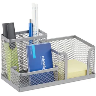 Relaxdays Stiftehalter Metall 18,5 x 9,5 x 10,0 cm Silber 3 St.