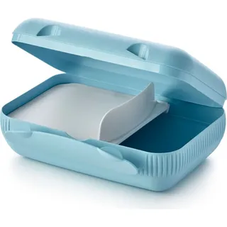 Tupperware Eco+ Lunch-Box Brotdose Sandwich Dose ToGo mit Trennwand Pausenbox - Hellblau/Weiß