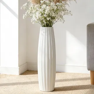 Weiße hohe Bodenvase, 71,1 cm große Keramikvase, dekorative Blumenvasen für Moderne Wohnkultur, Wohnzimmer, Büro, Schlafzimmer, Küche, Hochzeit, Tafelaufsatz, Bauernhaus-Dekor