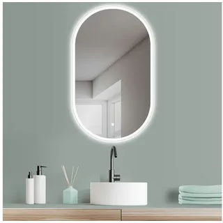 Hoko Badspiegel LED 45x75 cm Wandspiegel oval + LED Wechsel Warmweiß-Kaltweiß-Neutral. Licht mit Touch Schalter/ Wandschalter einschaltbar. Bari - Transparent