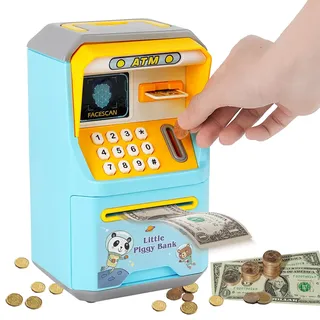 Elektronische Spardose Kinder, Sparschwein Kinder Tresor, ATM Spardose mit Passwort Geldsparbox mit Automatischem Geldscheineinzug für Jungen Mädchen, Blau