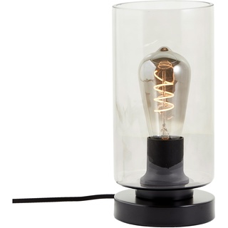 Lightbox moderne Rauchglas Tischlampe - 25 cm, Ø 12 cm - Tischleuchte mit Glas Schirm in Rauchfarben & Schalter - E27, max. 28 W - aus Metall/Glas - in Matt Schwarz/Rauchglas