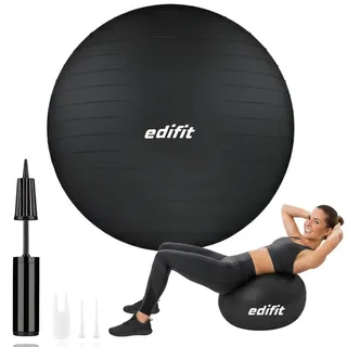 EDIFIT, Gymnastikball, 55, 65 und 75, Pezziball, Einschließlich Inflator, Pilates Ball, Sitzball, Pilates, Yoga Ball, Gymnastik (65cm, Schwarz)