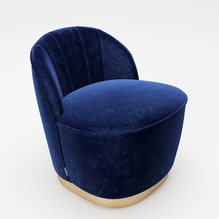 PLAYBOY - Sessel "STELLA" gepolsterter Cocktail-Sessel mit Rückenlehne, Samtstoff in Blau mit goldenem Metallfuss, Retro-Design