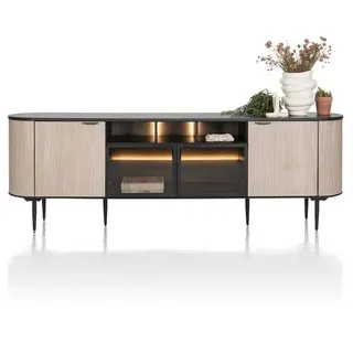 XOOON Aramon Sideboard inkl. 2 Türen + 2 Glastüren mit LED Metall/HPL - Schwarz