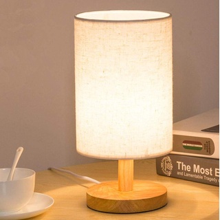 FHEDE Nachttischlampe Vintage Holz Tischlampe, Atmosphärenlampe mit E27 Glühbirne LED Kreativefür lampe Schlafzimmer,Studierzimmer,Wohnzimmer,kleine Licht (Leinenfarbe)