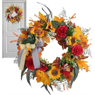 autolock Blumenkralle Herbstlicher Blumenkranz mit Schleife Realistischer Herbstkranz orange