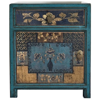 OPIUM OUTLET Möbel Kommode Nachttisch Nachtschrank Nachtkonsole Nachtkästchen "Oceanflowers" 35191-6 blau asiatisch chinesisch orientalisch
