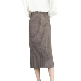 OLEETS Strickrock Für Damen - Vintage Split Schlanke Lange Stricken Rock Frauen Herbst Winter Elastische Hohe Taille Warme Streetwear Fashion Einfache Für Party Arbeit Büro