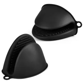 AUAUY 1 Paar Silikon Ofenhandschuhe Verdicken, Hitzebeständig, Schwarz | Mini-Ofenhandschuh, Anti-Rutsch Topflappen, Mini Ofen Mitts, Wasserdichte Topfhandschuhe zum Backen, Kochen, BBQ Grillen