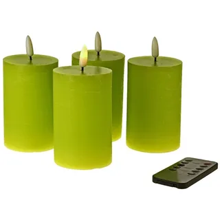 Werner Voss GmbH LED 4 x Kerze grün Wachs 10 x 6,5 cm 3D Timer + Fernbedienung Stumpenkerze