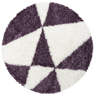 Hochflor-Teppich Geometrisch Design, Carpetsale24, Rund, Höhe: 30 mm, Runder Teppich Wohnzimmer Geometrisch Design Shaggy Teppich lila