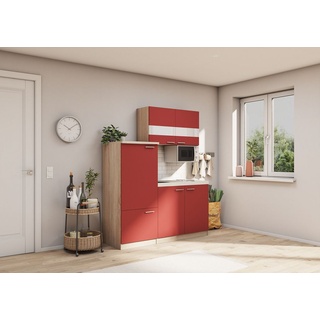 Küche Miniküche Single Eiche Rot Kühlschrank Luis 160 cm Respekta