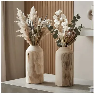 Levandeo® Dekovase, 2er Set Vase aus Holz für Trockenblumen H20cm Natur Holzvase