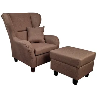 luma-home Ohrensessel mit Hocker Strukturstoff 90 x 98 x 76 cm Braun
