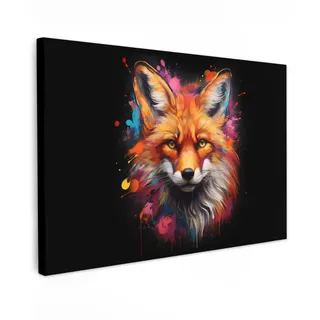 MuchoWow© Wandbilder Groß XXL Schlafzimmer Home Deko Wohnung Bild - Schwarz | 120x80 cm - Wohnzimmer Fotoleinwand Wand Bilder Leinwand Wall Decor Graffiti - Fuchs - Pop-Art - Tiere