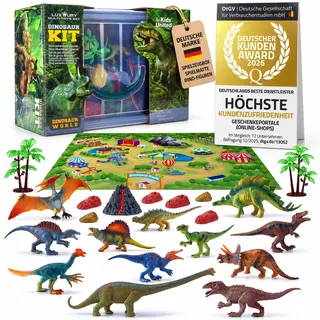 all Kids United® Dinosaurier Spielzeug: 12 Dino Figuren, Matte, Box | Sofort aufgeräumtes Kinderzimmer, komplettes Dino Spielset mit weichem Spielteppich, Zubehör & Aufbewahrungsbox, ab 3 Jahren
