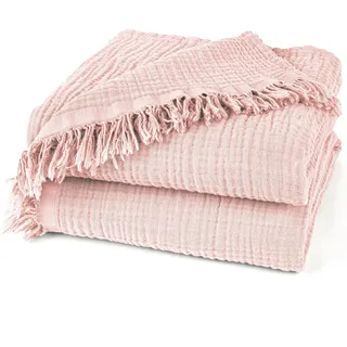 Pure Label Musselin Decke 150x200 cm - Oeko-Tex zertifizierte Kuscheldecke aus 100% Baumwolle | Musselin Wohn- & Kuscheldecke für Couch und Sofa in XL | 150 x 200 cm, Farbe der Decke Rosa