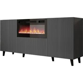 Mirjan24 Kommode Vailbo Grey 180 mit Elektrischem Kamin, Mehrzweckschrank mit 3 Türen, Realistische LED-Flamme, Anrichte, Highboard, Sideboard, Esszimmer (Anthrazit)