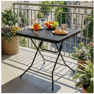 TLGREEN Gartentisch Buffettisch Klappbar 80*80*74cm (Holz-Optik Balkontisch mit Stahlrahmen, Wetterfest Campingtisch, Tragbarer Klein Esstisch), für Garten, Terrasse, Picknick & Party, Hohe Stabilität grau