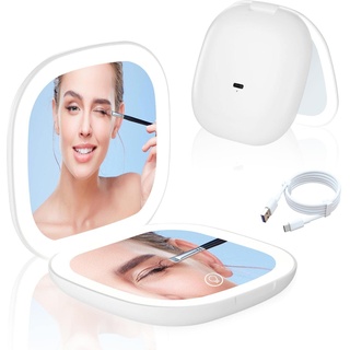 Molbory Mini LED Taschenspiegel, Kosmetikspiegel mit Vergrößerung 1×/5× Tragbarer Kosmetikspiegel mit Beleuchtung Wiederaufladbar Schminkspiegel Klappbar Reisespiegel für Mädchen, Berührungssensor