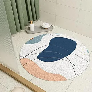 Runde Duschmatten, Luffa-Bodenmatte für Innendusche, rutschfest, kreisförmig, schnell trocknend, hohle Badematte mit Abfluss für Nassbereiche (Blau-Rosa, 60 cm)