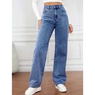 ZWY Gerade Jeans Straight-Jeans Damen Hoher Taille Jeanshosen, Workerjeans (1-tlg) Weite Jeans fresh gerader Schnitt L