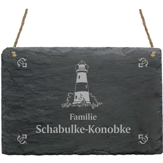 Schiefertafel « Familie - IHR NAME - » mit Leuchtturm Motiv - Türschild Namensschild Klingelschild - Ostsee Nordsee Matrose