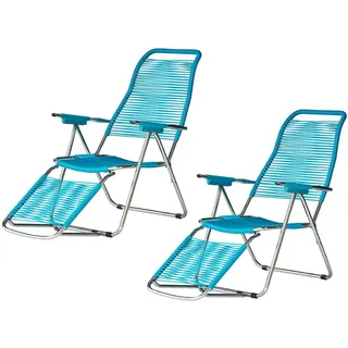 Fiam - Liegestuhl Spaghetti, Gestell Aluminium / Bespannung petrol (2er-Set)