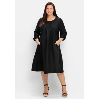 Sommerkleid SHEEGO "Große Größen" Gr. 40, Normalgrößen, schwarz Damen Kleider Knielange in A-Linie, aus Leinen-Viskose-Mix