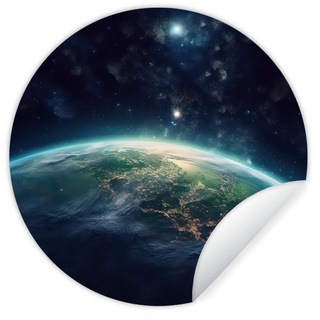 MuchoWow Wandsticker Erde - Weltraum - Sterne - Landschaft (1 St), Runde Aufkleber für Kinderzimmer, Babyzimmer, Einteilig, Selbstklebend bunt 100 cm x 100 cm x 0.1 cm