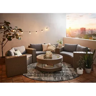 Ambia Garden Loungegarnitur, Braun, Grau, Metall, Kunststoff, Glas, Textil, Füllung: Komfortschaum,Komfortschaum, 60x36x69 cm, Loungemöbel, Gartenlounge-Sets