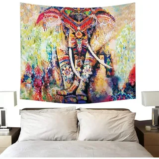 Eleoption Wandteppich Mandala Moderne Tapisserie Yoga Matte Wand Hängende Dekoration für Wohnung Wohnheim Schlafzimmer Wohnzimmer Tisch Couch Cover Square Strandtuch (200 x 150cm, Indien Elefant)