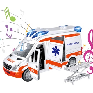 Ceolup Krankenwagen Spielzeug Für Kinder, Krankenwagen Modell Mit Licht & Sound, Stadtrettungsfahrzeug, Krankenwagen, Krankenwagen-Spielzeugauto Für Kleinkinder Fördert Hand-/Augen-Koordination