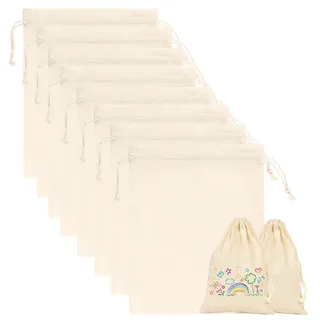8 Stück Baumwollsäckchen, 25x30cm Stoffbeutel Klein, Stoffbeutel mit Kordelzug Baumwolltasche zum Bemalen Stoffsäckchen Beutel Kleine Säckchen zum Befüllen für Kindergeburtstag Hochzeit Ostern