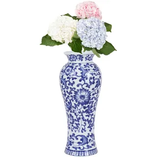 Blaue und weiße Chinoiserie-Vase, Blaue Vintage-Blumenvase, Herzstück-Vase für Wohnzimmer für Schlafzimmer, Chinoiserie-Blaue Weiden-Blumenvasen-Dekoration (M)