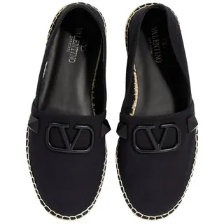 VALENTINO GARAVANI Herren Schuhe Canvas Loafers V-Logo Stud Slipper Espadrille Tonales V-Logo mit charakteristischen Stud schwarz 43 EU