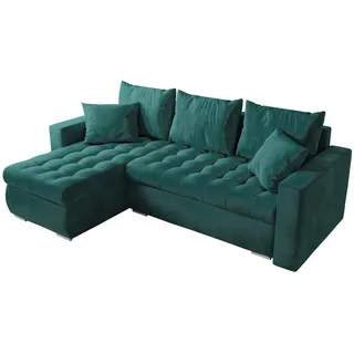 bromarkt Ecksofa LUIS Schlaffunktion Bettkasten L-Form 238x148x88cm Grün, - Grün