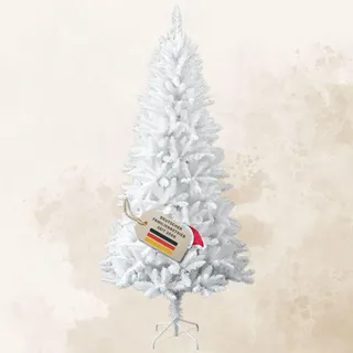 RS Trade Künstlicher Weihnachtsbaum 1015 Weiß 210 cm mit Metallständer, weißer Tannenbaum, künstlicher Christbaum, Kunstbaum Weihnachten, einfacher Aufbau, schwer entflammbar, für Allergiker geeignet