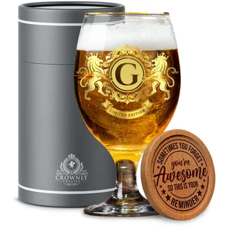 CROWNLY CRYSTAL® Personalisierte Geschenke Männer Bierglas Mit Gravur Weihnachtsgeschenke für Männer Geschenke Weihnachten Hochzeitstag Geschenke für Männer Vater Geburtstagsgeschenk (G)
